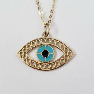 NWT 14K Yellow Gold Evil Eye Pendant Necklace